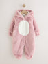 Pink Embroidered Bunny Faux Fur Hooded Baby All-In-One (0mths-2yrs) - Up to 1 Month (50-56cm)