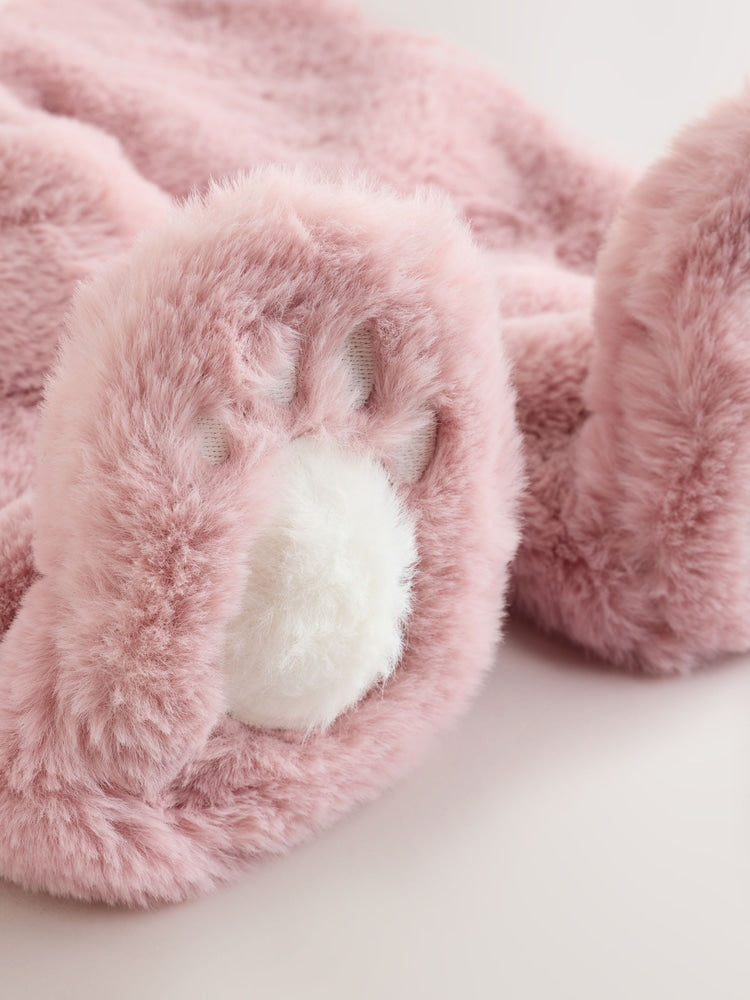 Pink Embroidered Bunny Faux Fur Hooded Baby All-In-One (0mths-2yrs)