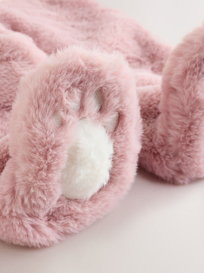 Pink Embroidered Bunny Faux Fur Hooded Baby All-In-One (0mths-2yrs)