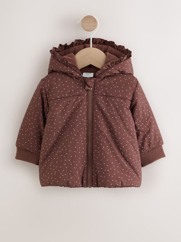 Brown Spotted Hooded Padded Baby Jacket (0mths-2yrs) - Up to 1 Month (50-56cm)