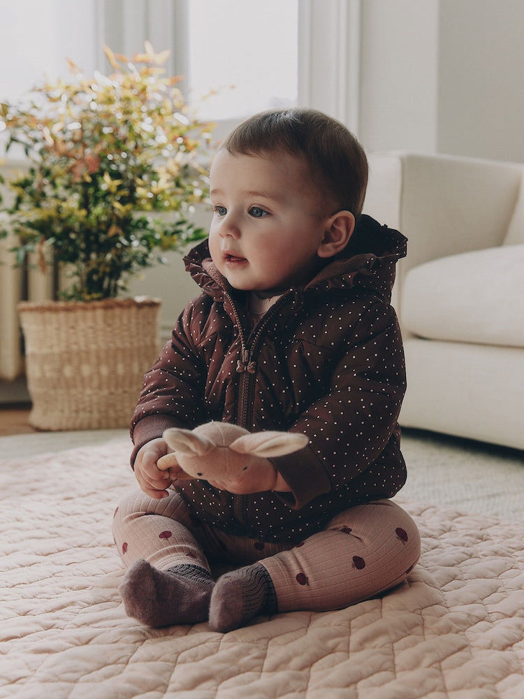 Brown Spotted Hooded Padded Baby Jacket (0mths-2yrs)