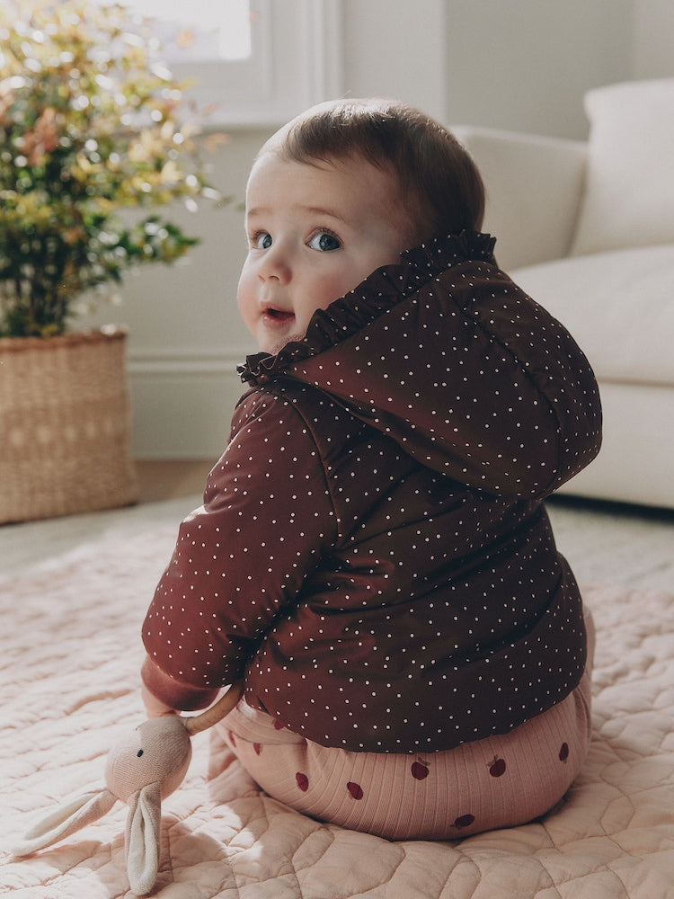 Brown Spotted Hooded Padded Baby Jacket (0mths-2yrs)