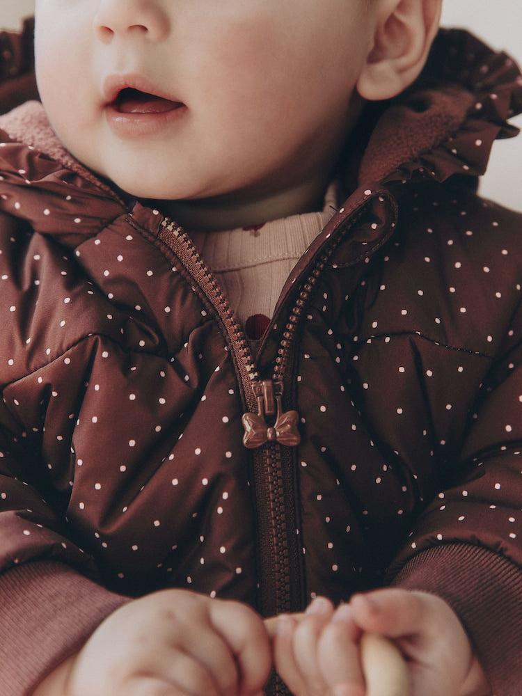 Brown Spotted Hooded Padded Baby Jacket (0mths-2yrs)