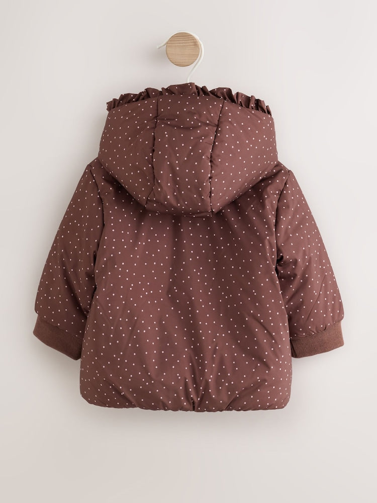 Brown Spotted Hooded Padded Baby Jacket (0mths-2yrs)