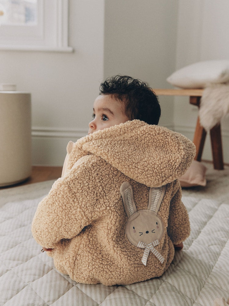 Neutral Borg Bunny Embroidered Back Popper Through Baby Jacket (0mths-2yrs) - Neutral Borg Bunny Embroidered Back Popper Through / Up to 1 Month (50-56cm)