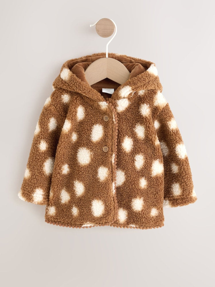 Brown Spot Borg Hooded Baby Jacket (0mths-2yrs) - Brown Spot / Up to 1 Month (50-56cm)