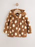 Brown Spot Borg Hooded Baby Jacket (0mths-2yrs) - Brown Spot / Up to 1 Month (50-56cm)