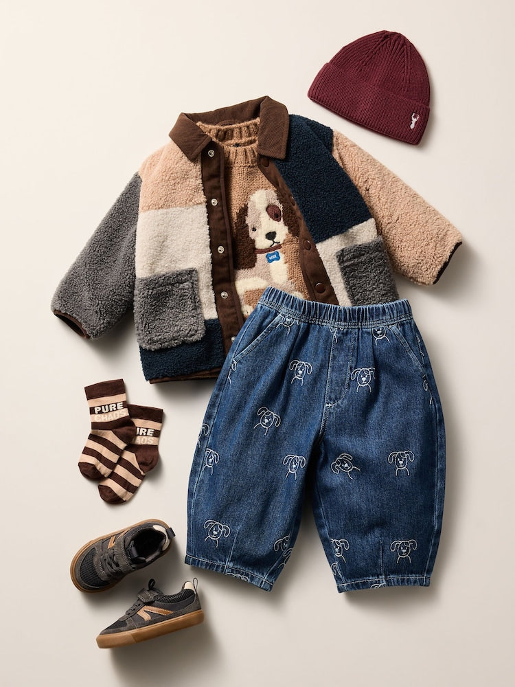 Dark Blue All Over Embroidered Wide Barrel Jeans (3mths-7yrs)