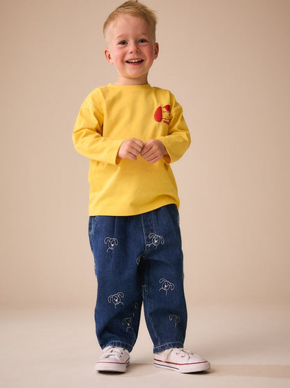 Dark Blue All Over Embroidered Wide Barrel Jeans (3mths-7yrs)