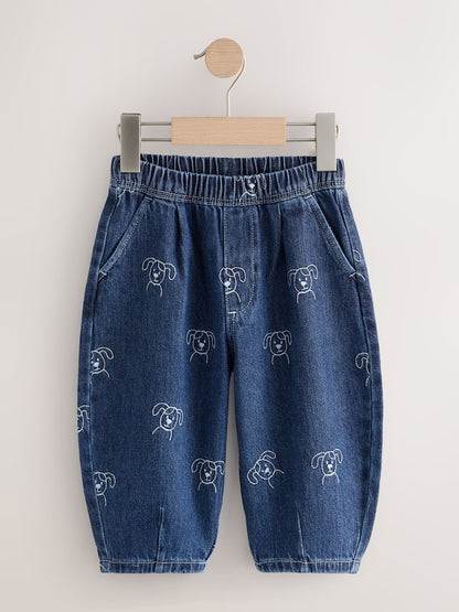 Dark Blue All Over Embroidered Wide Barrel Jeans (3mths-7yrs)