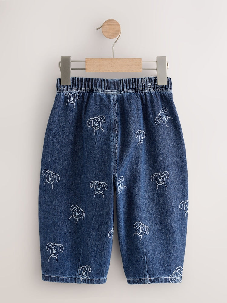 Dark Blue All Over Embroidered Wide Barrel Jeans (3mths-7yrs)