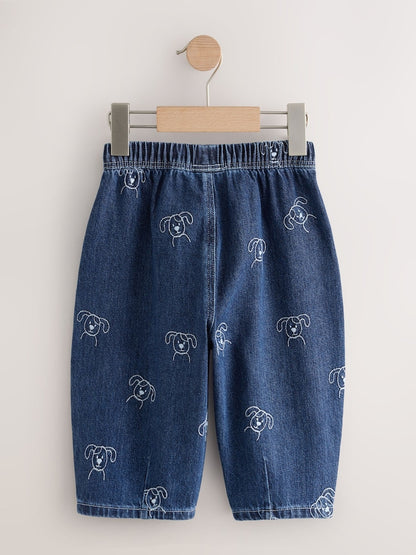 Dark Blue All Over Embroidered Wide Barrel Jeans (3mths-7yrs)
