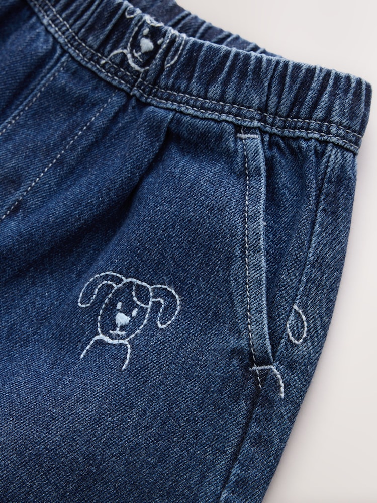 Dark Blue All Over Embroidered Wide Barrel Jeans (3mths-7yrs)