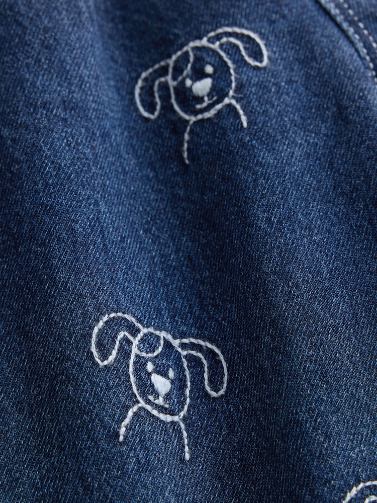 Dark Blue All Over Embroidered Wide Barrel Jeans (3mths-7yrs)