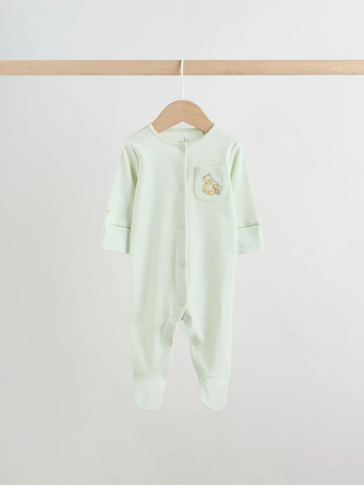 Yellow Winnie the Pooh Baby Sleepsuits 3 Pack (0mths-2yrs)