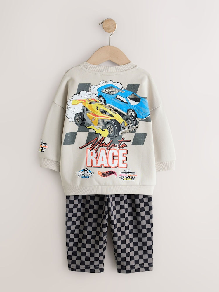 Grey Checkerboard Hot Wheels Crew And Jogger Set (9mths-8yrs)