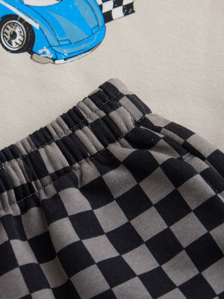 Grey Checkerboard Hot Wheels Crew And Jogger Set (9mths-8yrs)