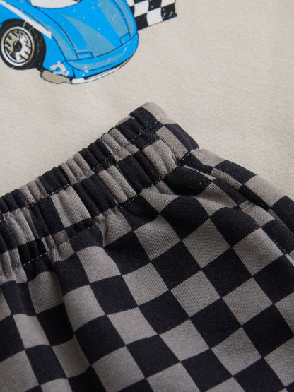 Grey Checkerboard Hot Wheels Crew And Jogger Set (9mths-8yrs)