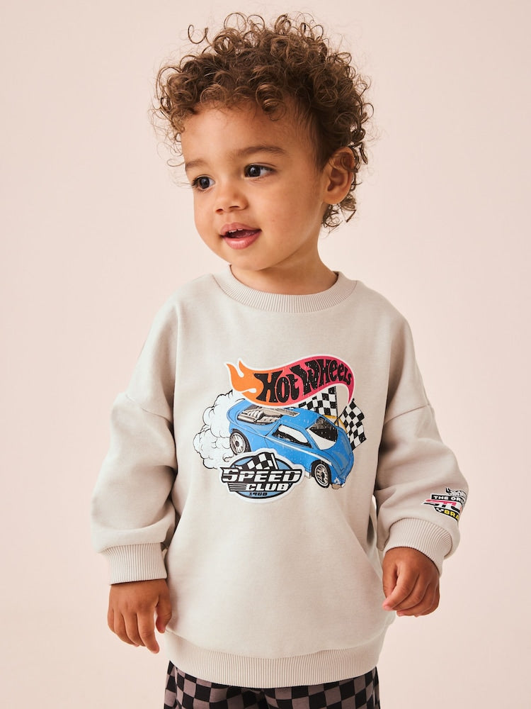 Grey Checkerboard Hot Wheels Crew And Jogger Set (9mths-8yrs)