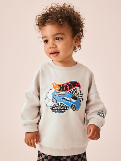 Grey Checkerboard Hot Wheels Crew And Jogger Set (9mths-8yrs)