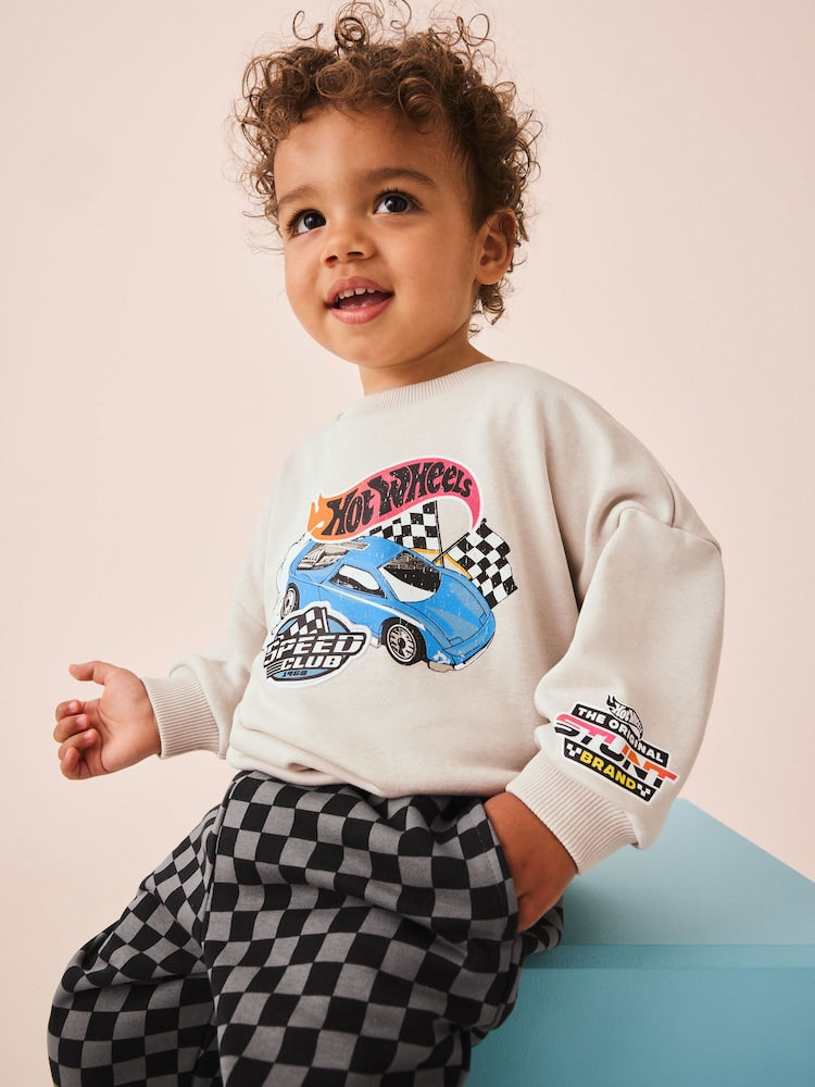 Grey Checkerboard Hot Wheels Crew And Jogger Set (9mths-8yrs)
