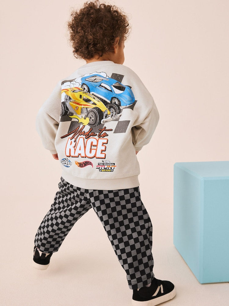 Grey Checkerboard Hot Wheels Crew And Jogger Set (9mths-8yrs)
