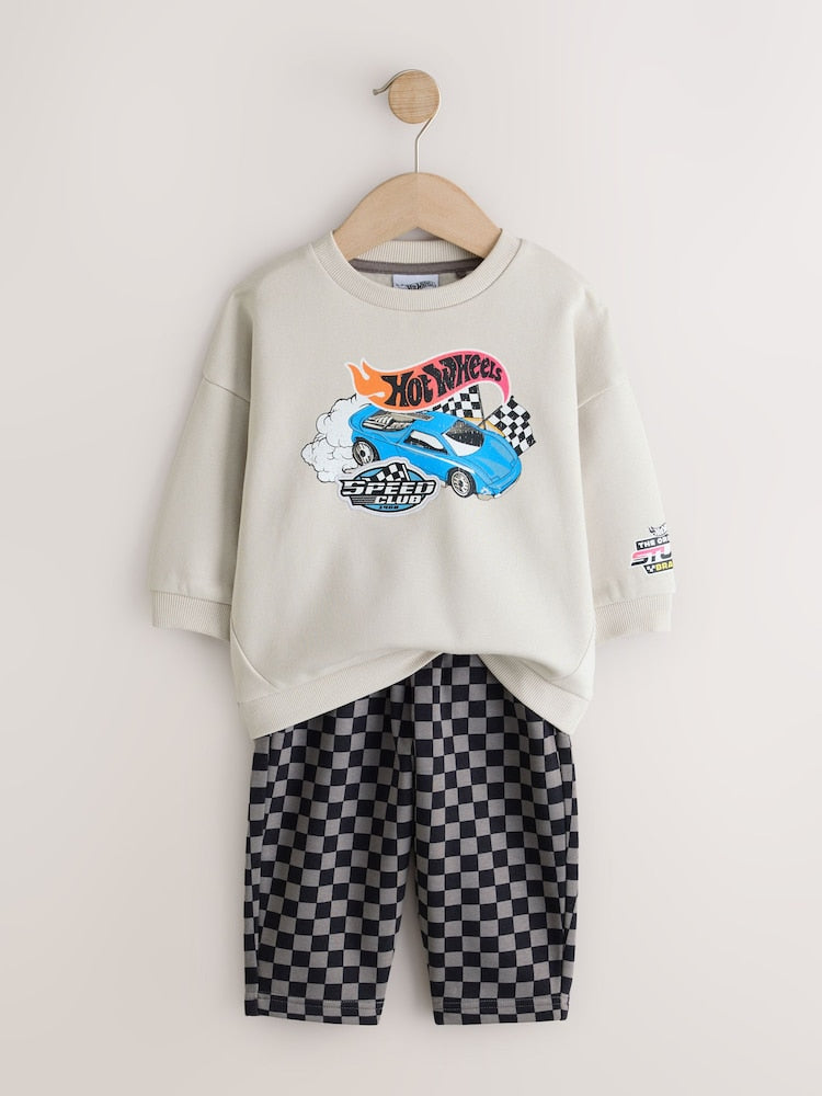 Grey Checkerboard Hot Wheels Crew And Jogger Set (9mths-8yrs)