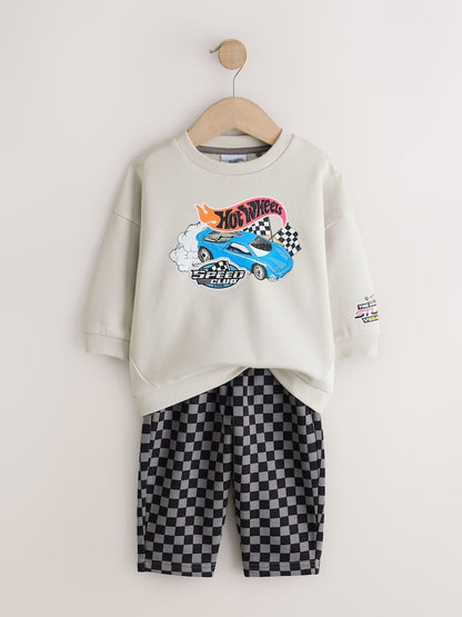 Grey Checkerboard Hot Wheels Crew And Jogger Set (9mths-8yrs)