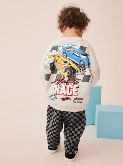 Grey Checkerboard Hot Wheels Crew And Jogger Set (9mths-8yrs)