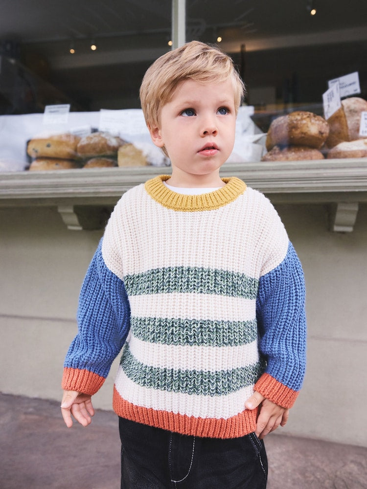 Multi Striped Multicolour Knitted Crew Jumper (3mths-7yrs) - Knitted Crew / 12-18 Months (80-86cm)