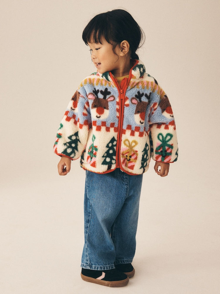 Cream Christmas Santa Half Zip Fleece (3mths-7yrs) - 12-18 Months (80-86cm)