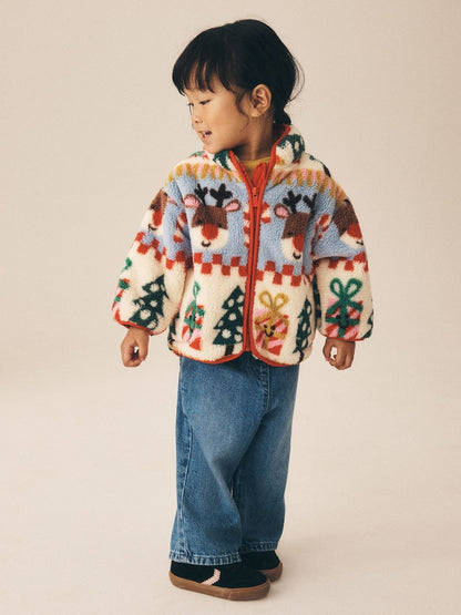 Cream Christmas Santa Half Zip Fleece (3mths-7yrs) - 12-18 Months (80-86cm)