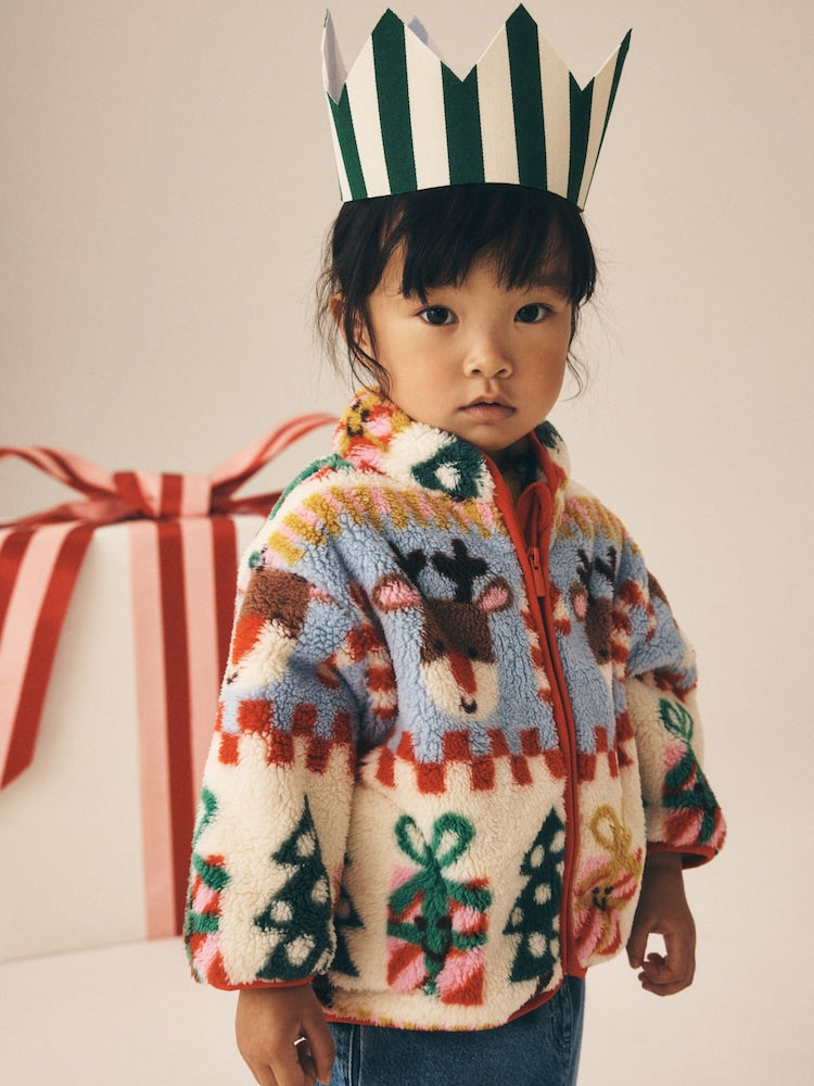 Cream Christmas Santa Half Zip Fleece (3mths-7yrs)