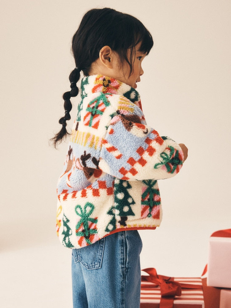 Cream Christmas Santa Half Zip Fleece (3mths-7yrs)