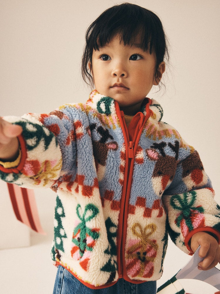 Cream Christmas Santa Half Zip Fleece (3mths-7yrs)