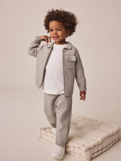 Neutral Knitted Zip Up Cardigan and Joggers Set (3mths-7yrs)