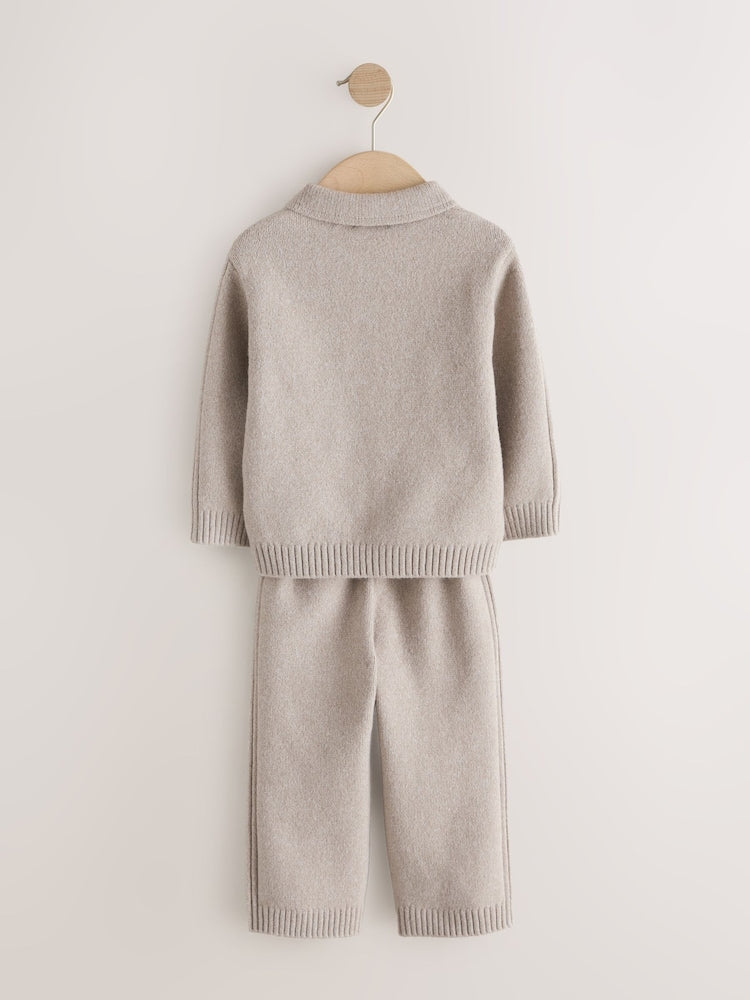 Neutral Knitted Zip Up Cardigan and Joggers Set (3mths-7yrs)