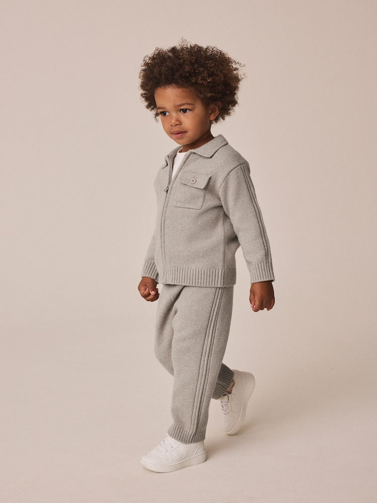 Neutral Knitted Zip Up Cardigan and Joggers Set (3mths-7yrs)