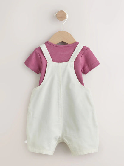 Ecru Embroidered Minnie Mouse Baby Dungaree Set (0mths-2yrs)