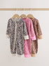Pink Animal Print Two Way Zip Baby Sleepsuits 3 Pack (0mths-3yrs) - Pink Animal Print / Up to 1 Month (50-56cm)