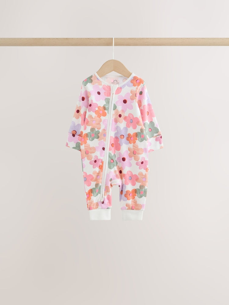 Orange Floral Two-Way Zip Baby Sleepsuits 4 Pack (0mths-3yrs)
