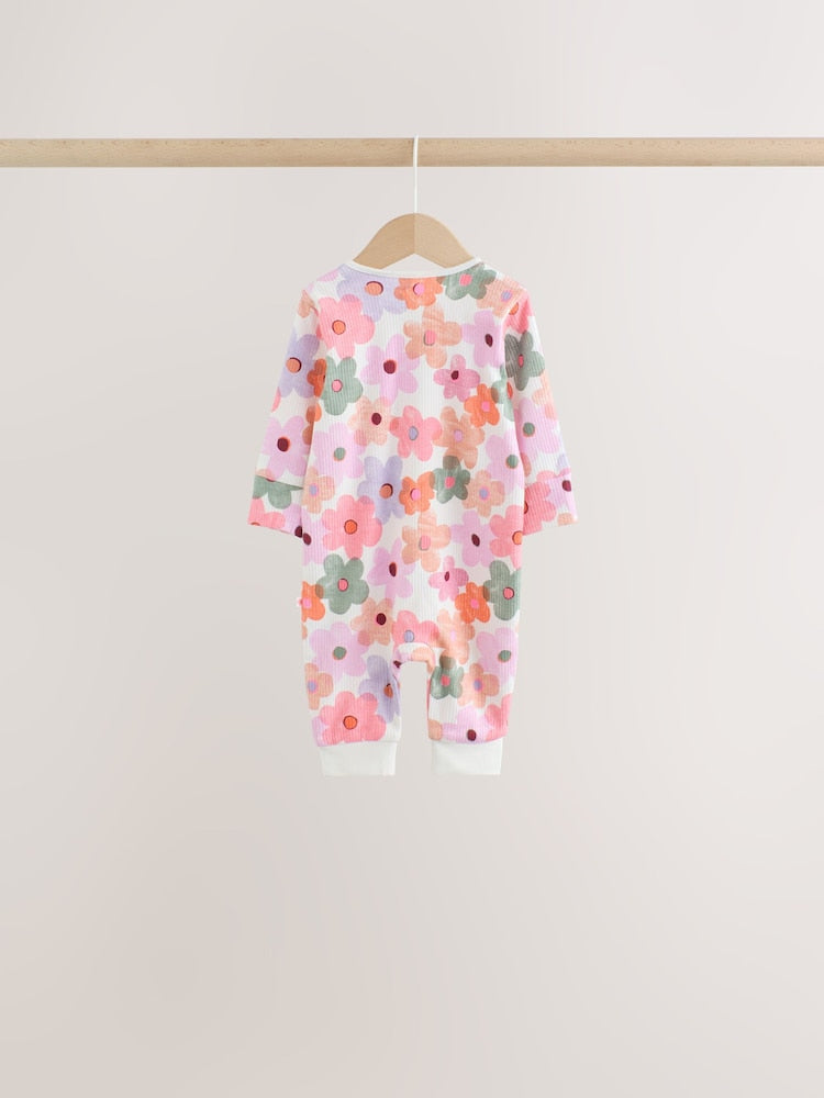 Orange Floral Two-Way Zip Baby Sleepsuits 4 Pack (0mths-3yrs)