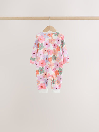 Orange Floral Two-Way Zip Baby Sleepsuits 4 Pack (0mths-3yrs)