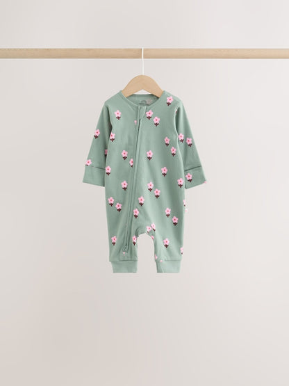 Orange Floral Two-Way Zip Baby Sleepsuits 4 Pack (0mths-3yrs)