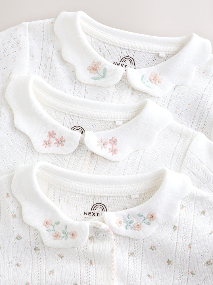White Collar Baby Sleepsuits 3 Pack (0-2yrs)