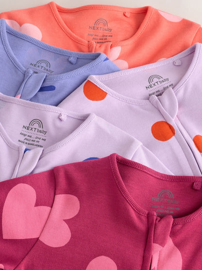 Purple/Pink Two Way Zip Baby Sleepsuits 5 Pack (0mths-2yrs)