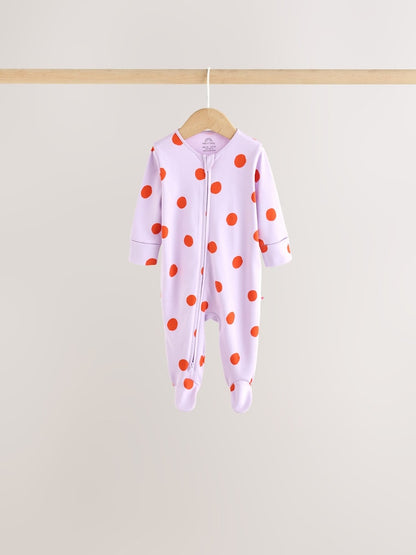 Purple/Pink Two Way Zip Baby Sleepsuits 5 Pack (0mths-2yrs)
