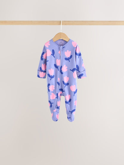 Purple/Pink Two Way Zip Baby Sleepsuits 5 Pack (0mths-2yrs)