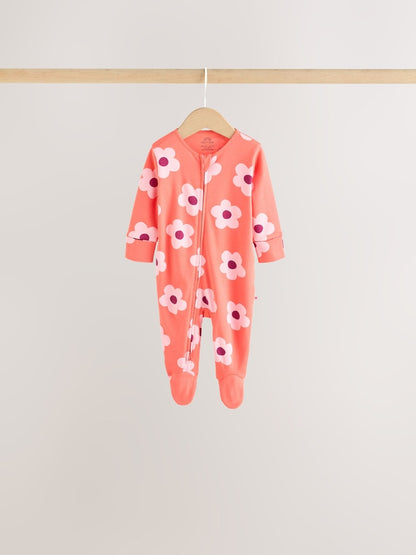 Purple/Pink Two Way Zip Baby Sleepsuits 5 Pack (0mths-2yrs)