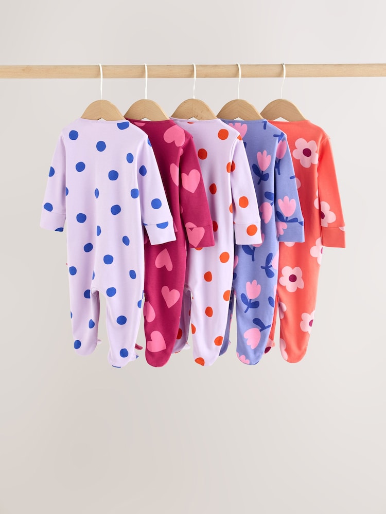 Purple/Pink Two Way Zip Baby Sleepsuits 5 Pack (0mths-2yrs)